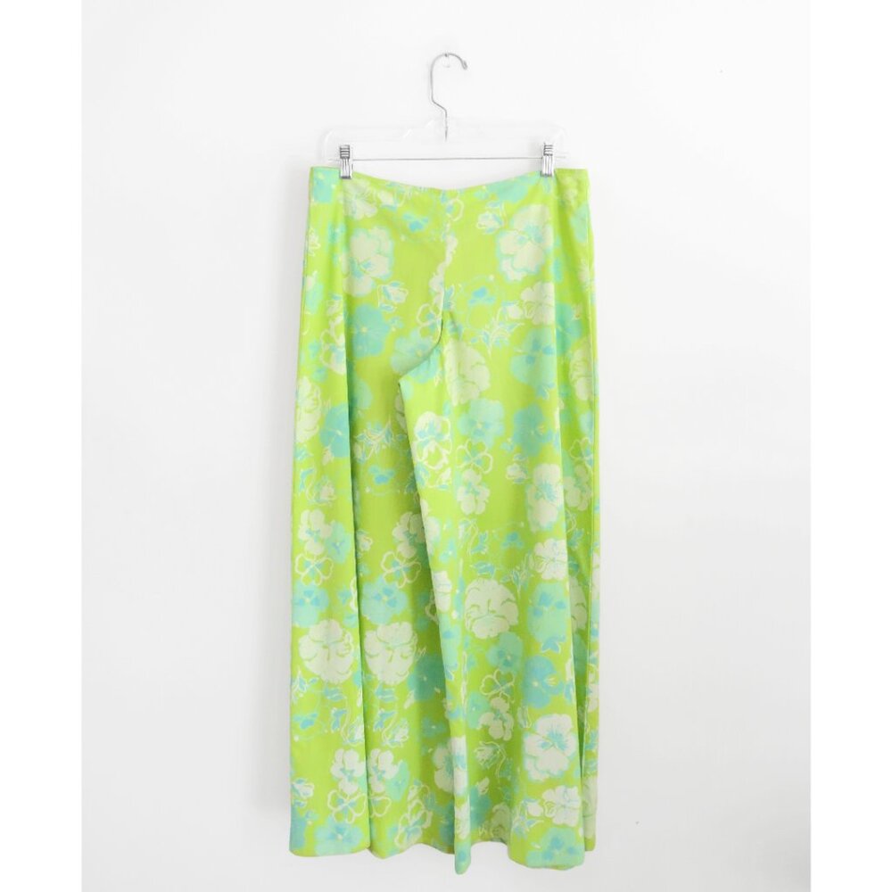 Vtg 60s 70s Lilly Pulitzer Green Cyan Pansies Halter Crop Wide Leg Pants Set 8 M - Picture 5 of 9